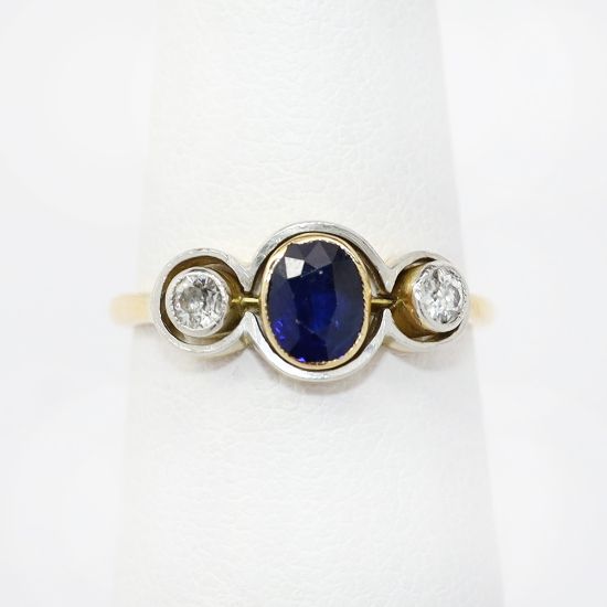 Picture of Antique 18k Yellow Gold Sapphire & Diamond Ring 