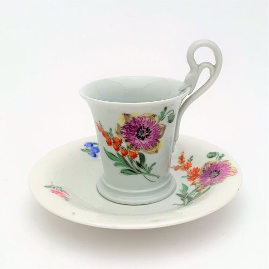 Picture of Meissen Floral Demitasse Cup & Saucer With Swan Handle