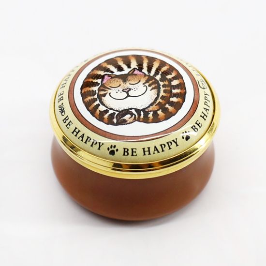 Picture of Vintage Halcyon Days 'Be Happy' Enameled Cat Pill Box with Box & COA