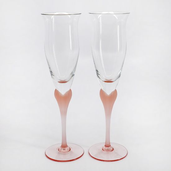 Picture of Pair of Mikasa 'Sea Mist' Coral Frosted Stem Fluted Champagne Glasses 