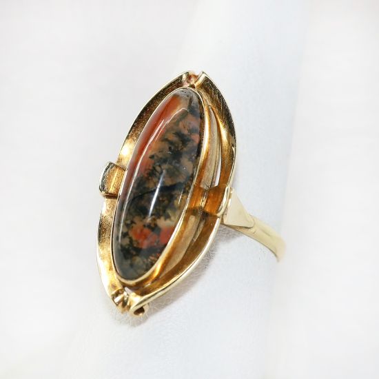 Picture of Antique Art Nouveau 14k Yellow Gold & Moss Agate Cabochon Ring