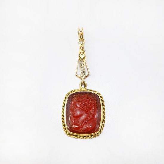 Picture of Antique 14k Yellow Gold & Carved Carnelian Cameo Lavalier Pendant