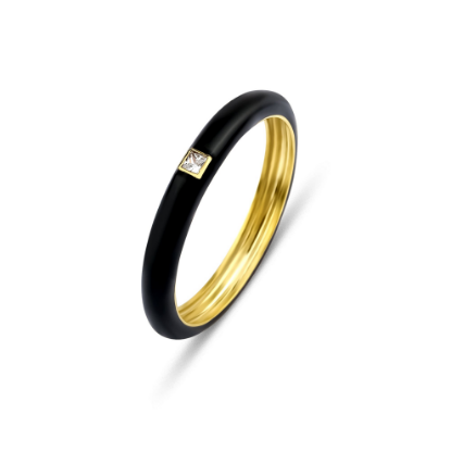 Picture of 14k Yellow Gold Princess Diamond Black Enamel Ring