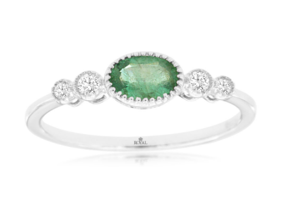 Picture of 14k White Gold Emerald & Diamond Ring