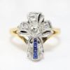 Picture of Antique Early 20th Century Platinum, 15k Gold, Diamond & Synthetic Sapphire Cross Ring