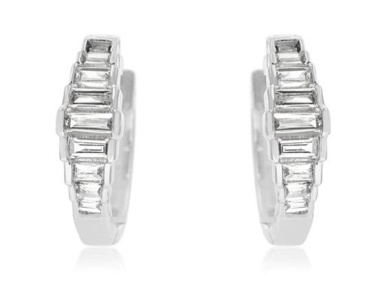Picture of 14k White Gold Diamond Hoop Earrings