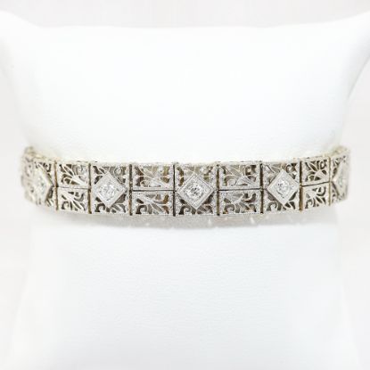 Picture of Antique 14k White Gold Filigree & Old European Cut Diamonds Bracelet