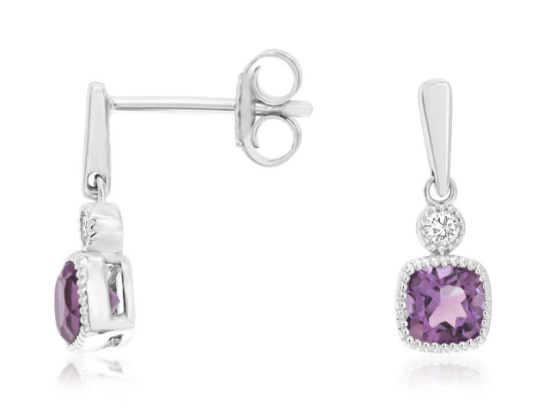 Picture of 14k White Gold Amethyst & Diamond Mini Drop Earrings