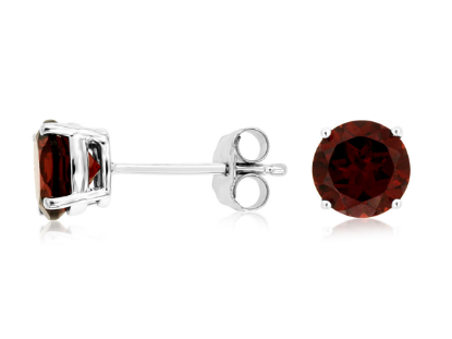Picture of 14k White Gold Garnet Earring Studs