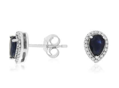 Picture of 14k White Gold Pear-Shaped Sapphire & Diamond Earrings