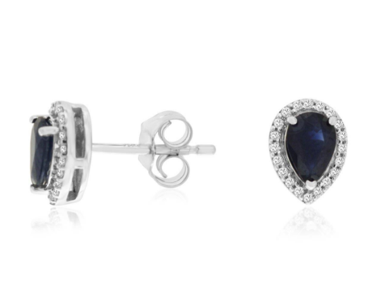 Picture of 14k White Gold Pear-Shaped Sapphire & Diamond Earrings