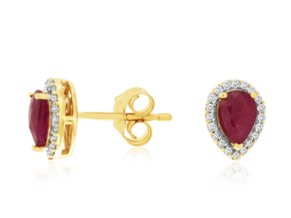 Picture of 14k Yellow Gold Pear-Shaped Ruby & Diamond Earrings