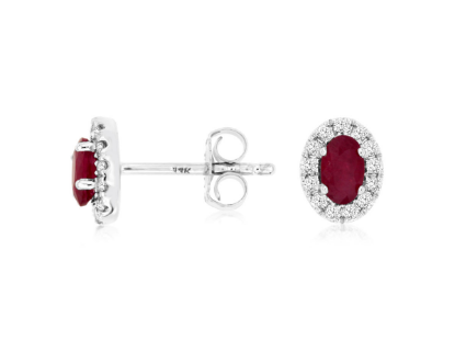 Picture of 14k White Gold Oval Ruby & Diamond Halo Earrings