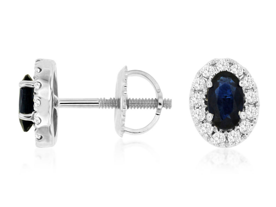 Picture of 14k White Gold Oval Sapphire & Diamond Halo Earrings