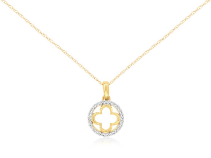 Picture of 14k Yellow Gold Diamond Open Clover Motif Pendant