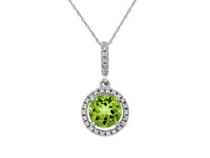 Picture of 14k White Gold Round Peridot & Diamond Halo Pendant