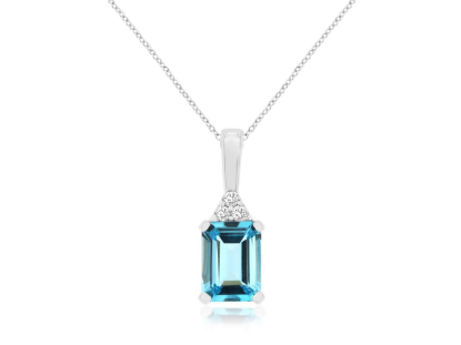 Picture of 14k White Gold Blue Topaz & Diamond Pendant