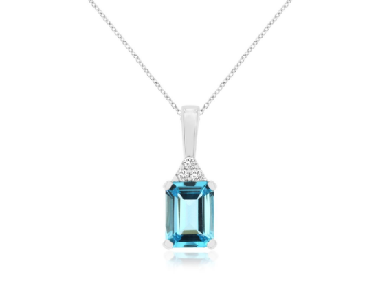 Picture of 14k White Gold Blue Topaz & Diamond Pendant