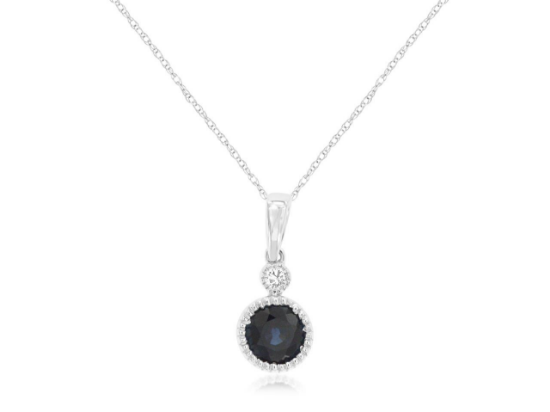 Picture of 14k White Gold Round Sapphire & Diamond Pendant
