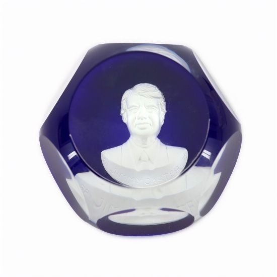 Picture of 1976 Cobalt Blue Jimmy Carter Sulfide Paperweight by Saint Louis 