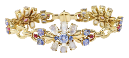 Picture of Vintage 14k Gold, Moonstone, Sapphire & Ruby Bracelet by Raymond C. Yard