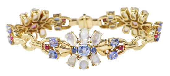 Picture of Vintage 14k Gold, Moonstone, Sapphire & Ruby Bracelet by Raymond C. Yard