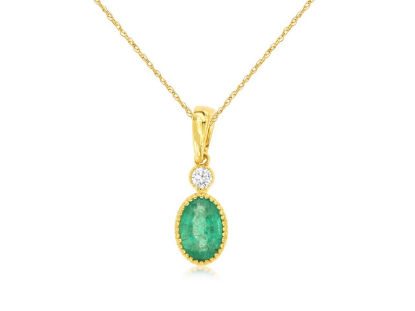 Picture of 14k Yellow Gold Oval Emerald & Diamond Pendant