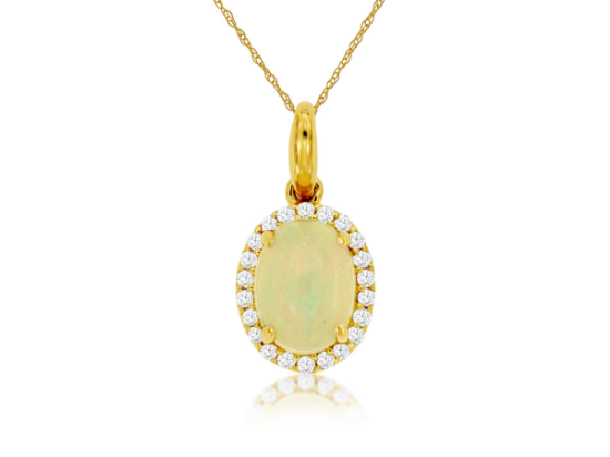 Picture of 14k Yellow Gold Oval Opal & Diamond Halo Pendant