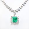 Picture of 18k White Gold Bezel Set Emerald & Diamond Necklace