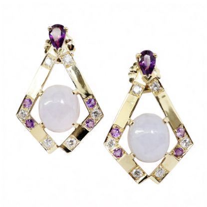 Picture of 14k Yellow Gold, Nephrite Jade, Amethyst & Diamond Earrings