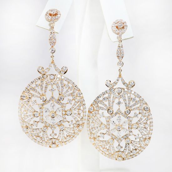 Picture of 18k Yellow Gold Bezel Set Diamond Circle Drop Earrings