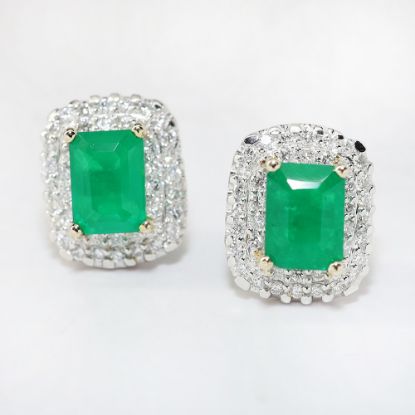 Picture of 18k Two-Tone Gold Emerald & Diamond Earrings