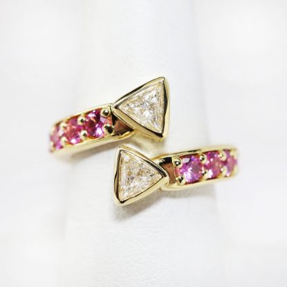 Picture of 18k Yellow Gold Diamond & Sapphire Bypass Ring