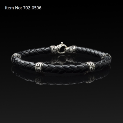 Picture of AXION Sterling Silver Black Braided Leather Bracelet with Greek Motifs 