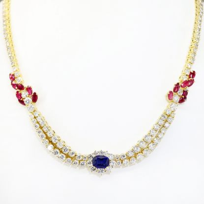 Picture of 18k Yellow Gold Sapphire, Ruby & Diamond Necklace