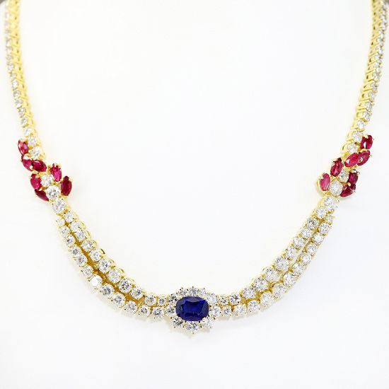 Picture of 18k Yellow Gold Sapphire, Ruby & Diamond Necklace