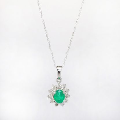 Picture of 14k White Gold, Emerald & Diamond Necklace 