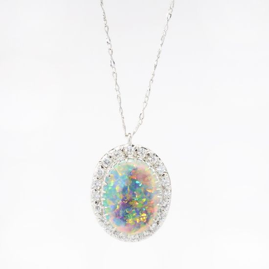 Picture of 14k White Gold, Boulder Opal & Diamond Necklace 