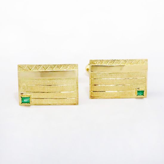 Picture of 18k Yellow Gold & Emerald Mid-Century Cufflinks 