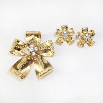 Picture of Vintage Mid Century 14k Gold & Diamond Slide Pendant & Earring Set