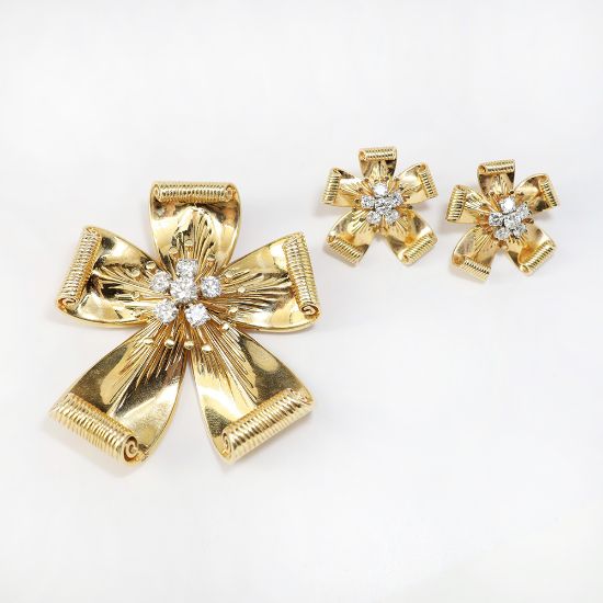 Picture of Vintage Mid Century 14k Gold & Diamond Slide Pendant & Earring Set