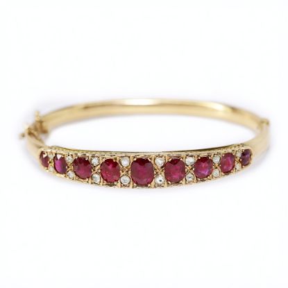 Picture of Antique 14k Gold, Ruby & Diamond Bangle Bracelet