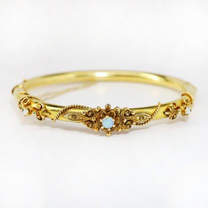 Picture of Antique Etruscan Revival 14k Yellow Gold & Opal Bangle Bracelet