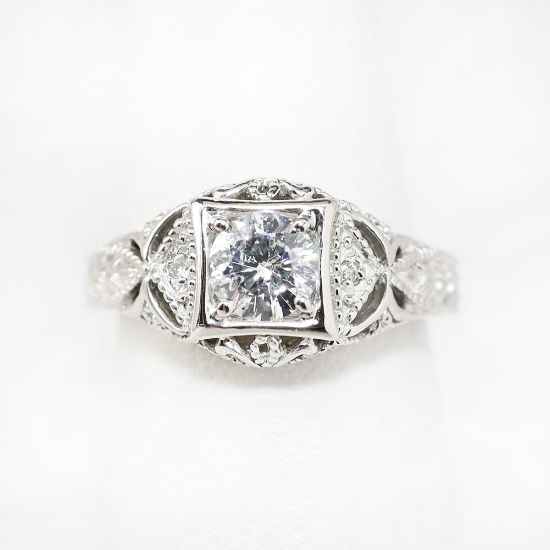 Picture of Vintage 14k White Gold Filigree & Diamond Engagement Ring
