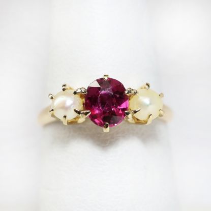Picture of Vintage 14k Yellow Gold, Ruby & Pearl Ring