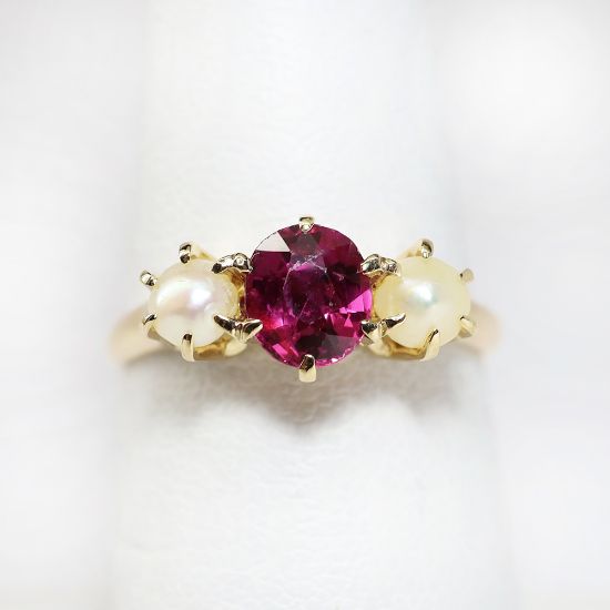 Picture of Vintage 14k Yellow Gold, Ruby & Pearl Ring