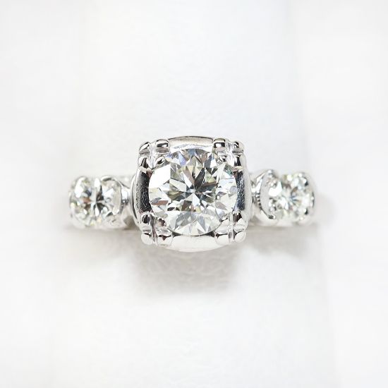 Picture of Vintage 14k White Gold & Transitional Cut Diamond Engagement Ring