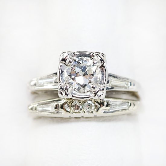 Picture of Vintage 14k White Gold & Diamond Bridal Ring Set