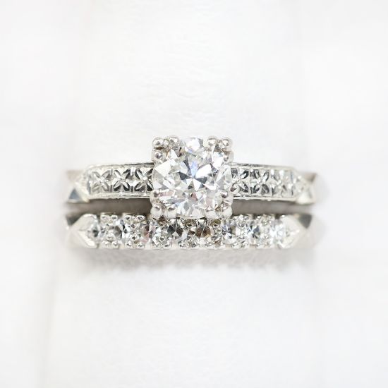 Picture of Vintage Platinum & Transitional Cut Diamond Bridal Ring Set