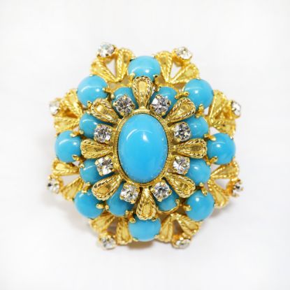 Picture of 1968 Faux Turquoise & Rhinestone Brooch by Henkel & Grosse for Christian Dior